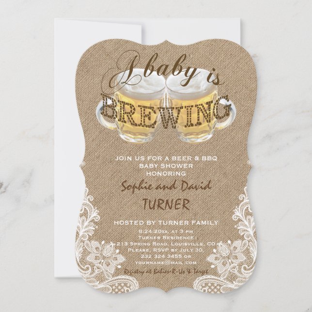Invitación Un bebé está rompiendo el Baby Shower de Burlap La (Anverso)