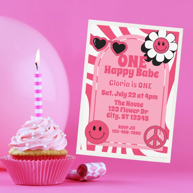 Invitación UN Bebé Feliz, cumpleaños 1 rosa (Subido por el creador)