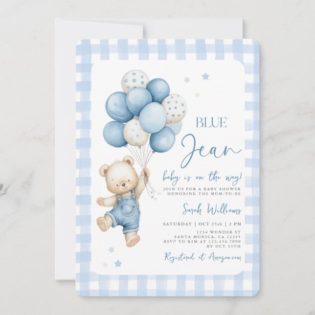 Invitación Un bebé Jean azul va camino a Baby Shower Boy (Anverso)