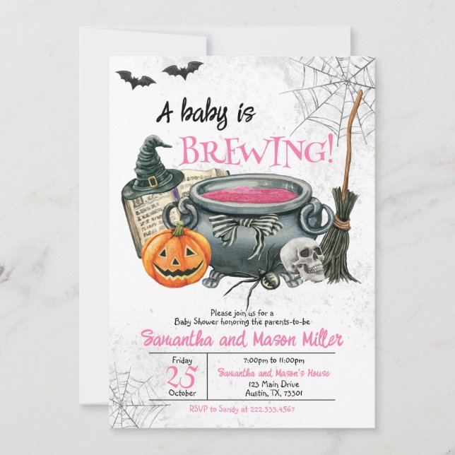Invitación Un bebé prepara Baby Shower de Halloween (Anverso)