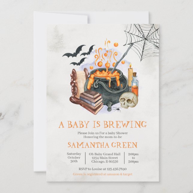 Invitación Un bebé prepara Baby Shower de Halloween (Anverso)