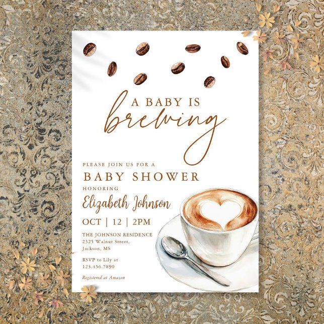 Invitación Un bebé prepara café Baby Shower (A Baby Is Brewing Coffee Baby Shower Invitation)