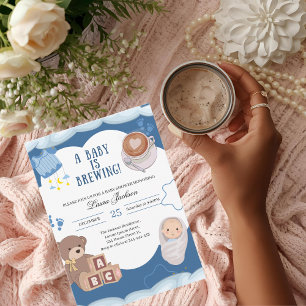 Invitación Un bebé prepara café Baby Shower