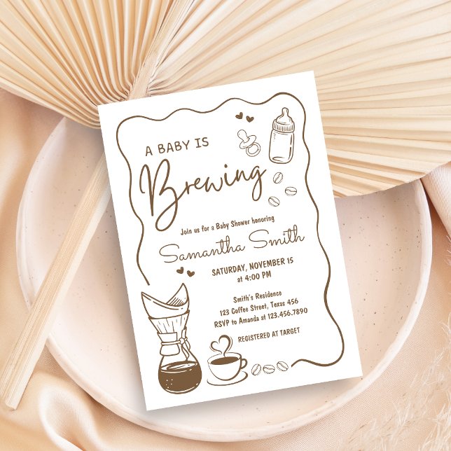 Invitación Un bebé prepara café Baby Shower (A Baby is Brewing Coffee Hand Drawn Baby Shower Invitation)