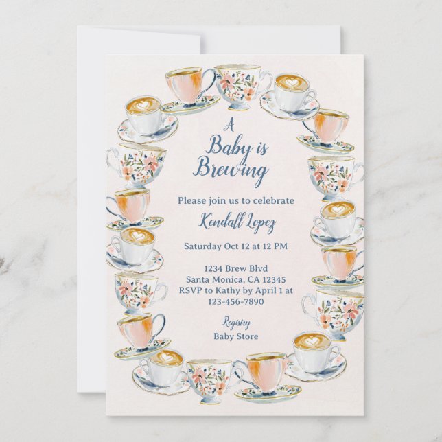 Invitación Un bebé prepara café y té en Baby Shower (Anverso)