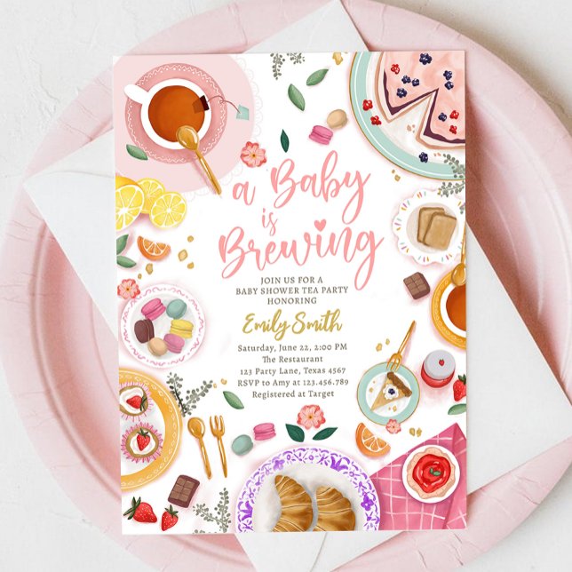 Invitación Un bebé se está preparando Chica Fiesta de té rosa (Subido por el creador)