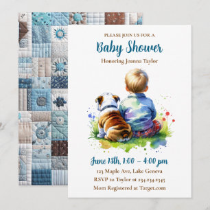 Invitación Un bebé y su Bulldog Inglés   Fiesta de Bebé