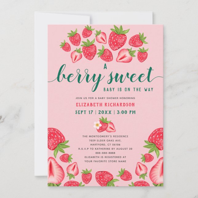 Invitación Un Berry Sweet Baby Cute Fresa Baby Shower (Anverso)