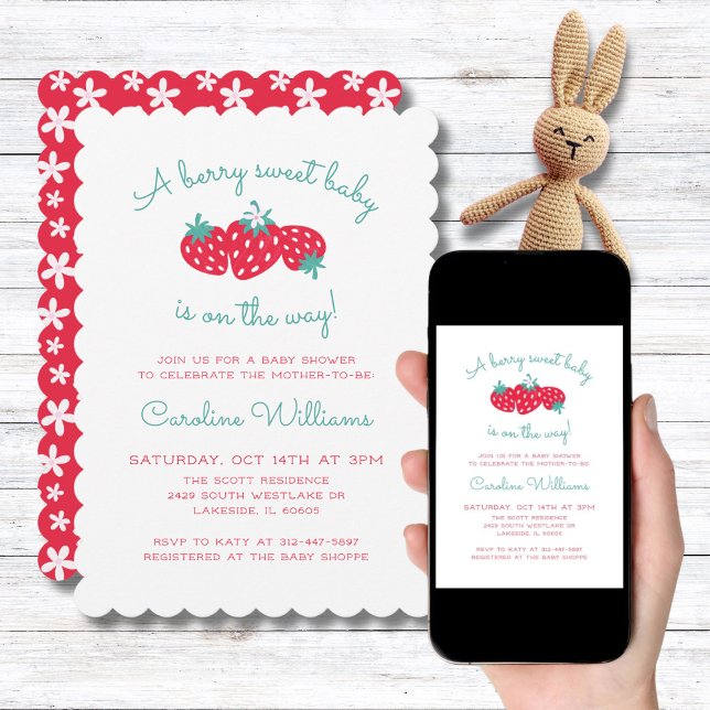 Invitación Un Berry Sweet Baby está en camino Chica de fresas (Subido por el creador)