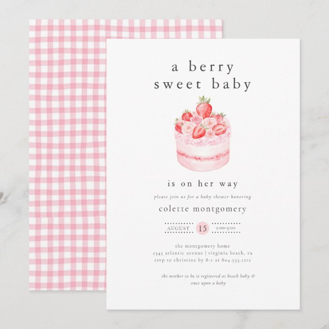 Invitación Un Berry Sweet Baby Strawberry Baby Shower (Anverso / Reverso)