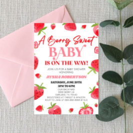 Invitación Un Berry Sweet Baby Strawberry Pink Red Baby Showe