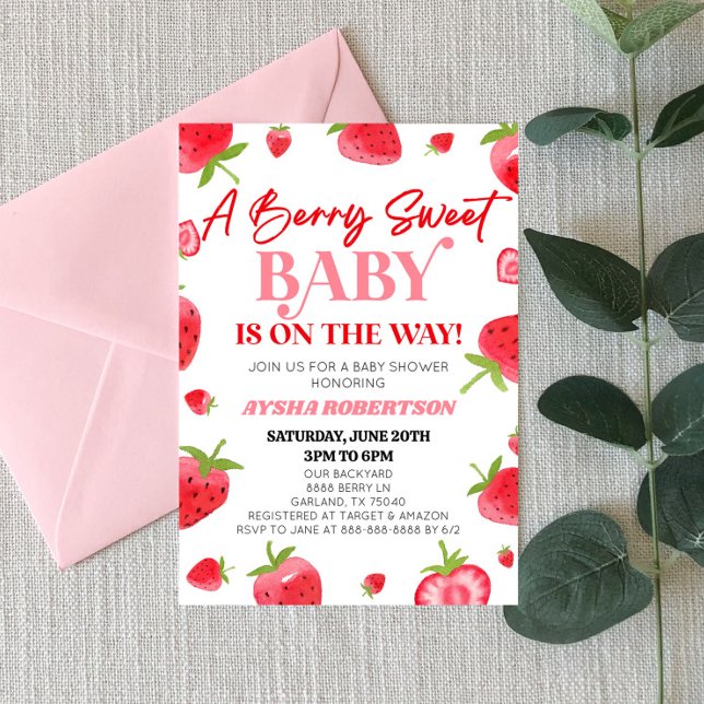Invitación Un Berry Sweet Baby Strawberry Pink Red Baby Showe (Subido por el creador)