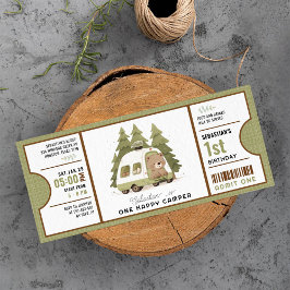 Invitación Un billete de primer cumpleaños de Camper Feliz