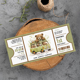 Invitación Un billete de primer cumpleaños de Camper Feliz