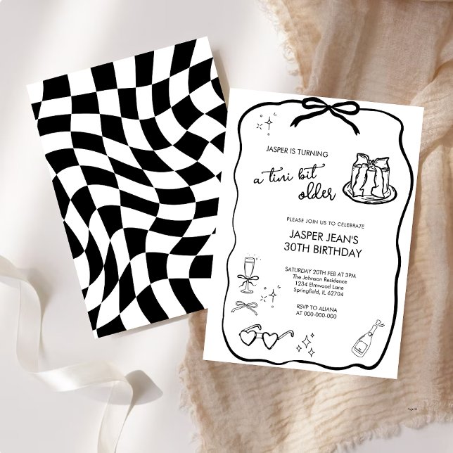 Invitación Un bit Tini más viejo Black & White Bow 30 cumplea (Subido por el creador)