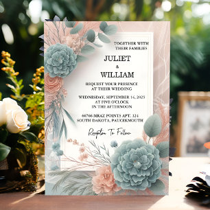 Invitación Un Boda azul turbio de Eucalyptus Lace Tulle Paste