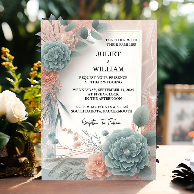 Invitación Un Boda azul turbio de Eucalyptus Lace Tulle Paste (Subido por el creador)