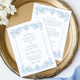 Invitación Un Boda azul victoriano clásico