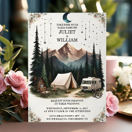 Invitación Un Boda de campamento de cielos de madera de bosqu