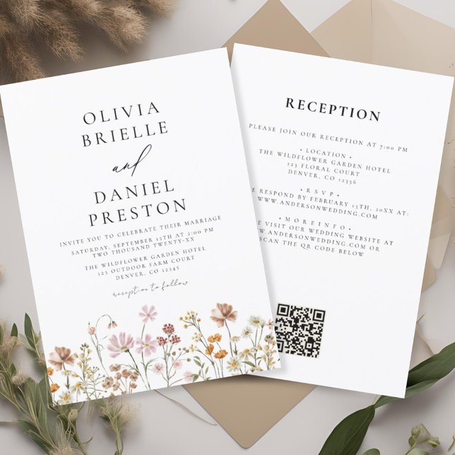 Invitación Un Boda de código QR para el Boho Wildflower Rusti (Subido por el creador)