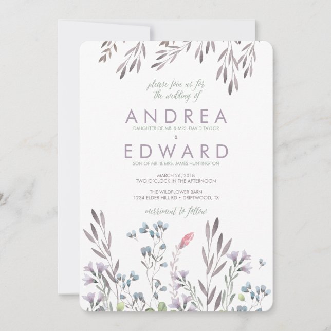 Invitación Un Boda de flores silvestres (Anverso)