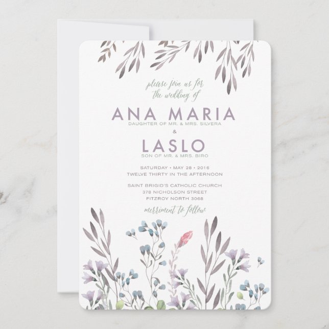 Invitación Un Boda de flores silvestres - Laslo (Anverso)