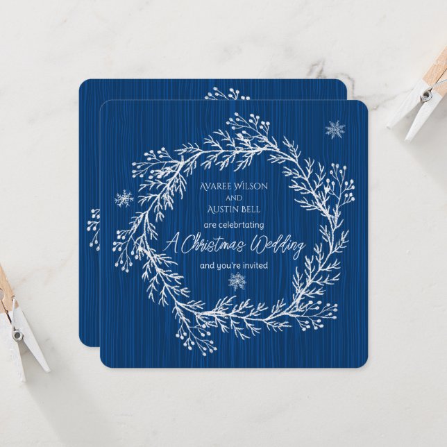 Invitación Un Boda De Navidades Llama Blanca Diseña Un Azul (Anverso/Reverso In Situ)
