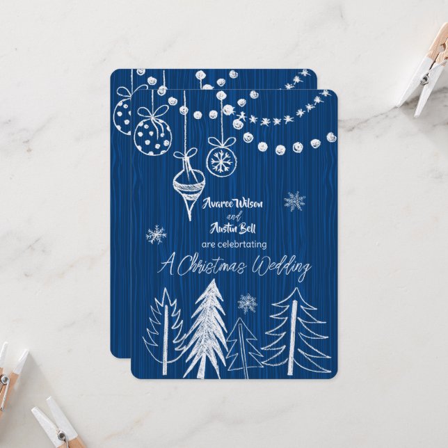 Invitación Un Boda De Navidades Llama Blanca Diseña Un Azul (Anverso/Reverso In Situ)