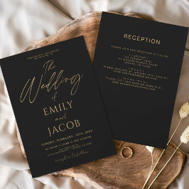 Invitación Un Boda de oro negro con un guión elegante