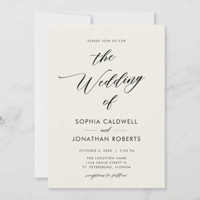 Invitación Un Boda elegante de caligrafía negra (Anverso)