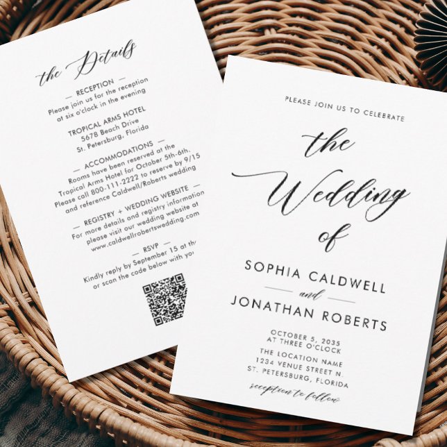 Invitación Un Boda elegante de caligrafía negra invita a todo (Subido por el creador)