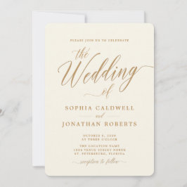 Invitación Un Boda elegante de la caligrafía dorada para crem