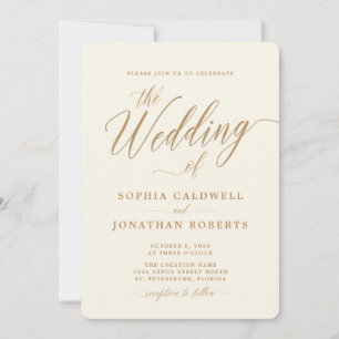 Invitación Un Boda elegante de la caligrafía dorada para crem