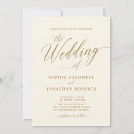 Invitación Un Boda elegante de la caligrafía dorada para crem