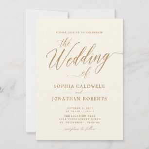 Invitación Un Boda elegante de la caligrafía dorada para crem