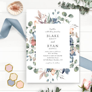 Invitación Un Boda floral lleno de color azul y verde