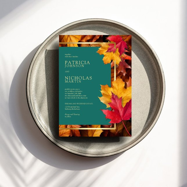 Invitación Un Boda Verde azulado y otoñal de la fiebre del or (Subido por el creador)