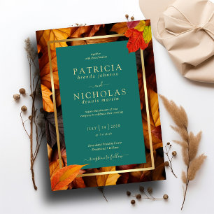 Invitación Un Boda Verde azulado y otoñal de la fiebre del or