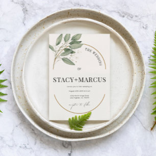 Invitación Un Boda verde y dorado con acento dorado