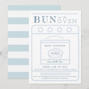 Invitación Un bollo en el Baby Shower azul de niño horno