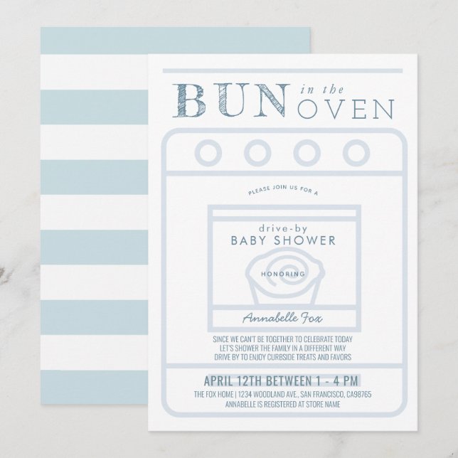 Invitación Un bollo en el Baby Shower de Oven Boy Blue Drive (Anverso / Reverso)