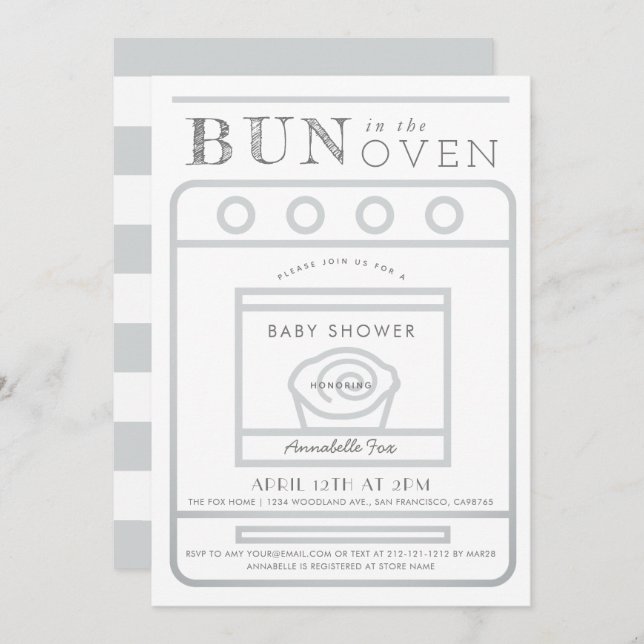 Invitación Un bollo en el Baby Shower de Oven Gray (Anverso / Reverso)