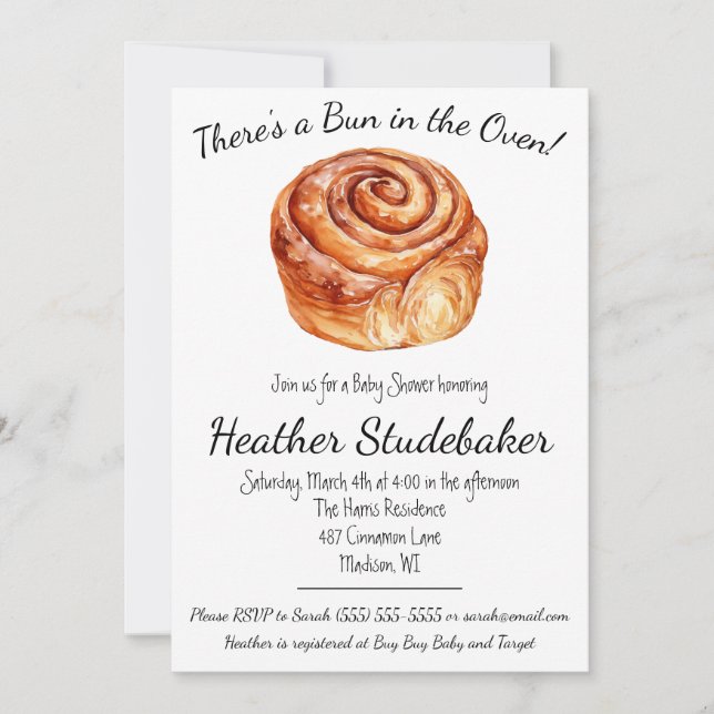 Invitación Un bollo en el horno, un Baby Shower de canela (Anverso)