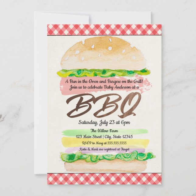 Invitación Un bollo en el horno y hamburguesas en la barbacoa (Anverso)
