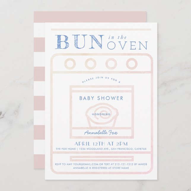 Invitación Un bollo en la Baby Shower rosa Chica de los cuerv (Anverso / Reverso)