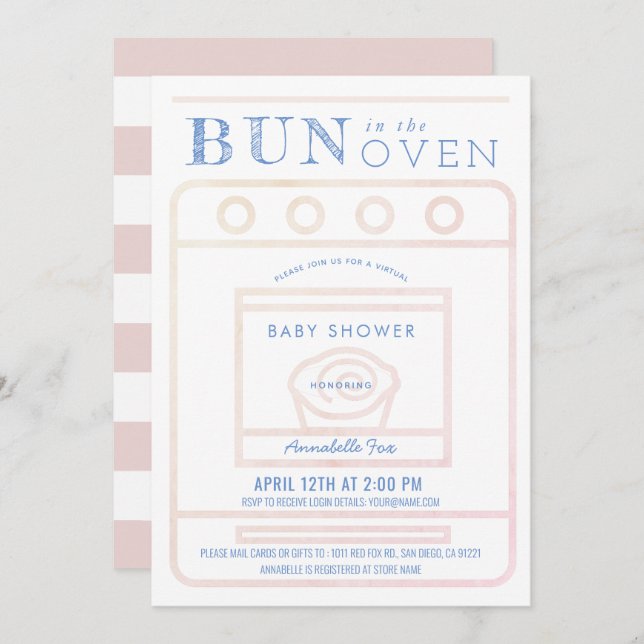 Invitación Un bollo en la Baby Shower virtual rosa del Chica  (Anverso / Reverso)