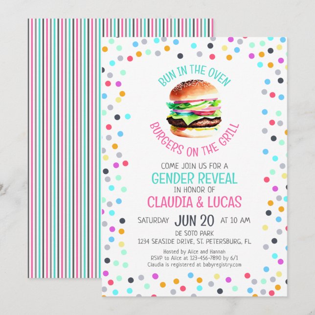 Invitación Un bollo en la revelación de género de la barbacoa (Anverso / Reverso)