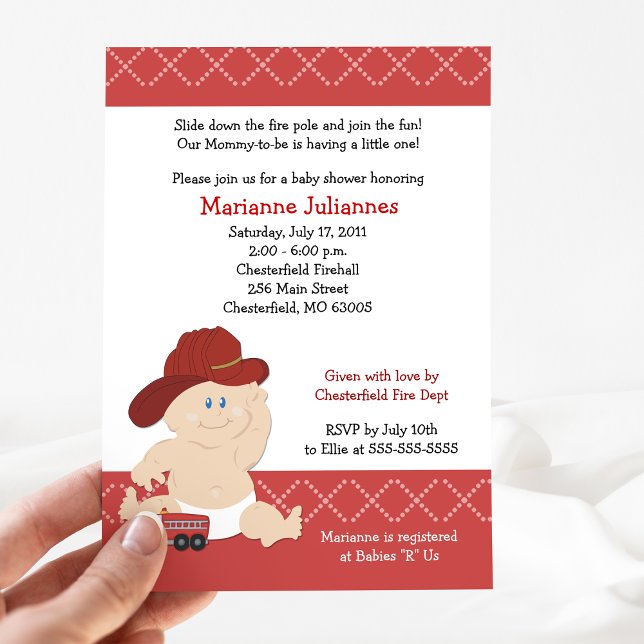 Invitación Un bombero de bebé barato Baby Shower de bombero (Firefighter baby shower invitation - created by Art by Jess)