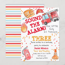 Invitación Un bombero lindo, un niño de un camión de bomberos