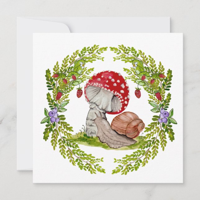 Invitación Un bosque colorido vuela y un caracol (Anverso)